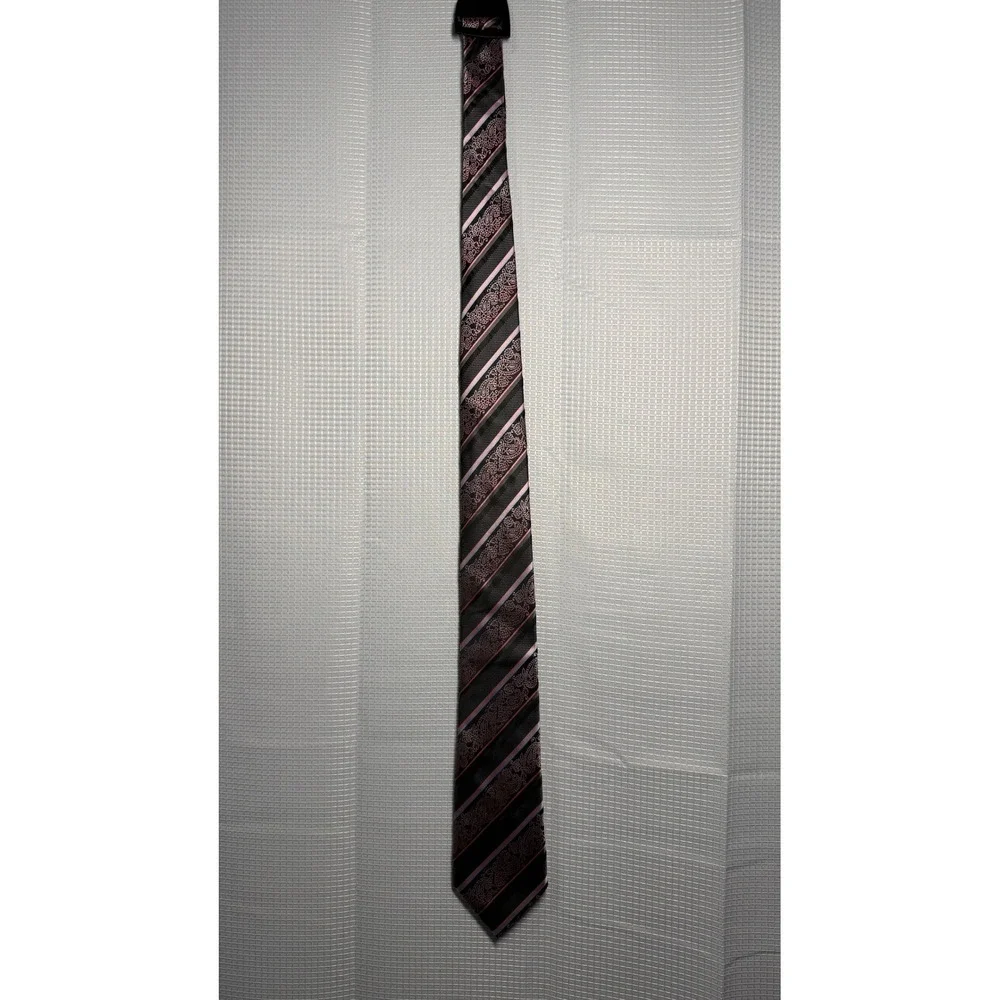 Alexander Julian Colours Necktie‎ OS Black Pink Paisley Striped Silk Tie